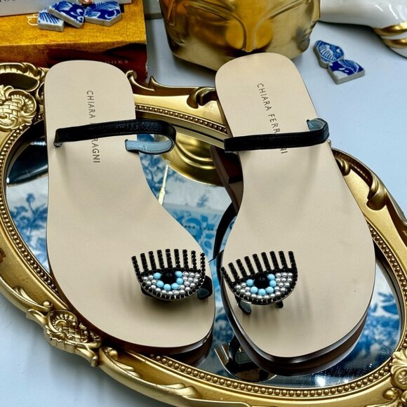 🆕 CHIARA FERRAGNI 🧿 NWOT Flirting Leather Toe Ring Sandal, Black - Sz 36 - Picture 6 of 16